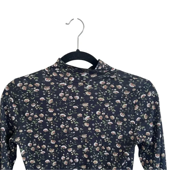 Sezane Felix Navy Blue Miranda Floral Mock Neck Long Sleeve Tee NWT Medium - Picture 6 of 11